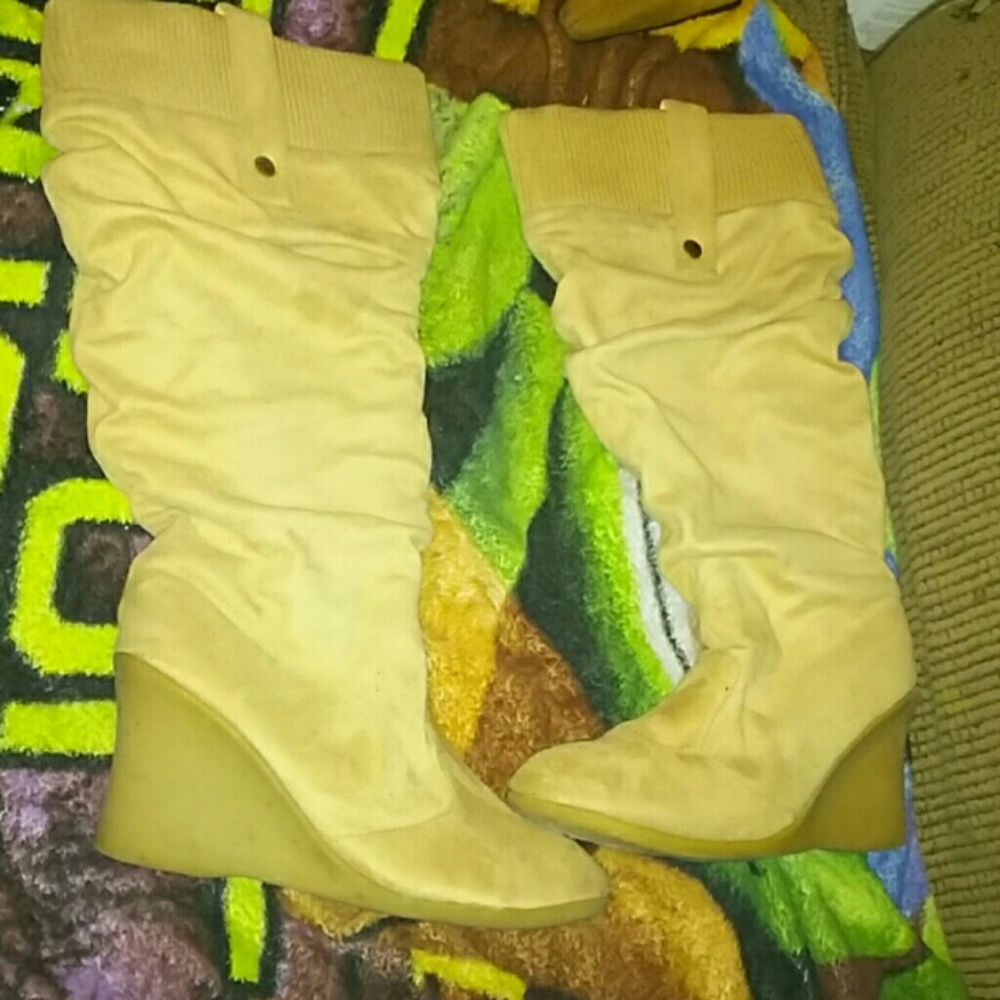 Tan knee high wedges